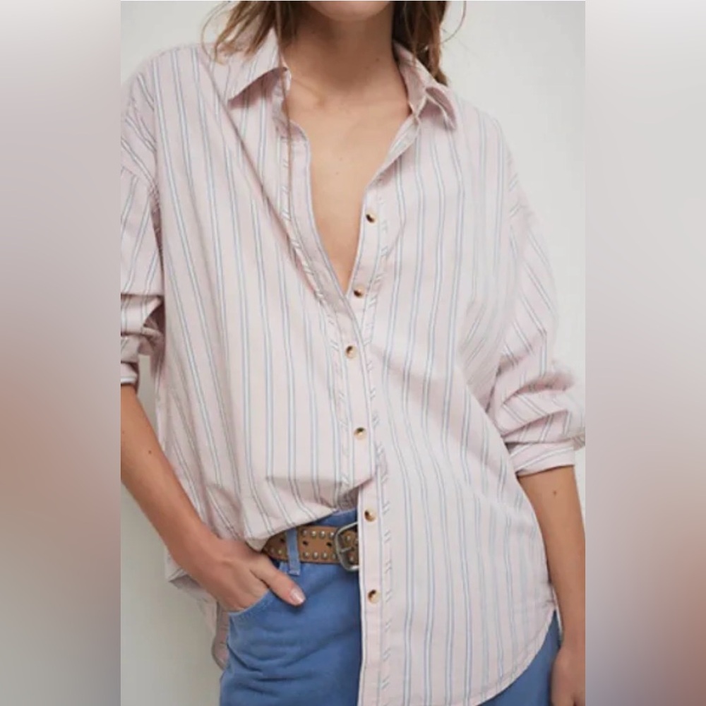 We The Free Oversized long sleeve button up Striped Shirt Size large